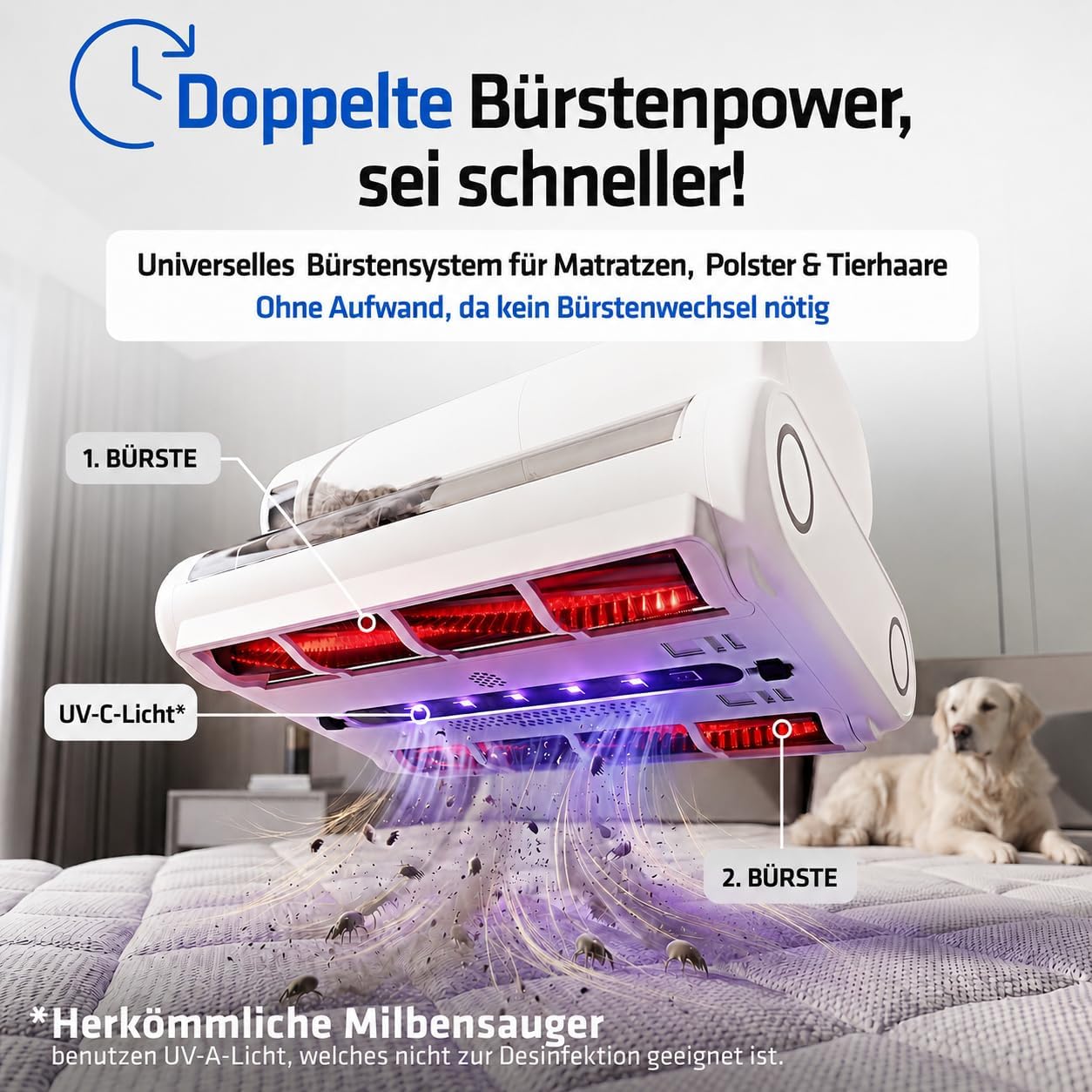 Milbensauger mit HEPA-Filter und UV-C Licht