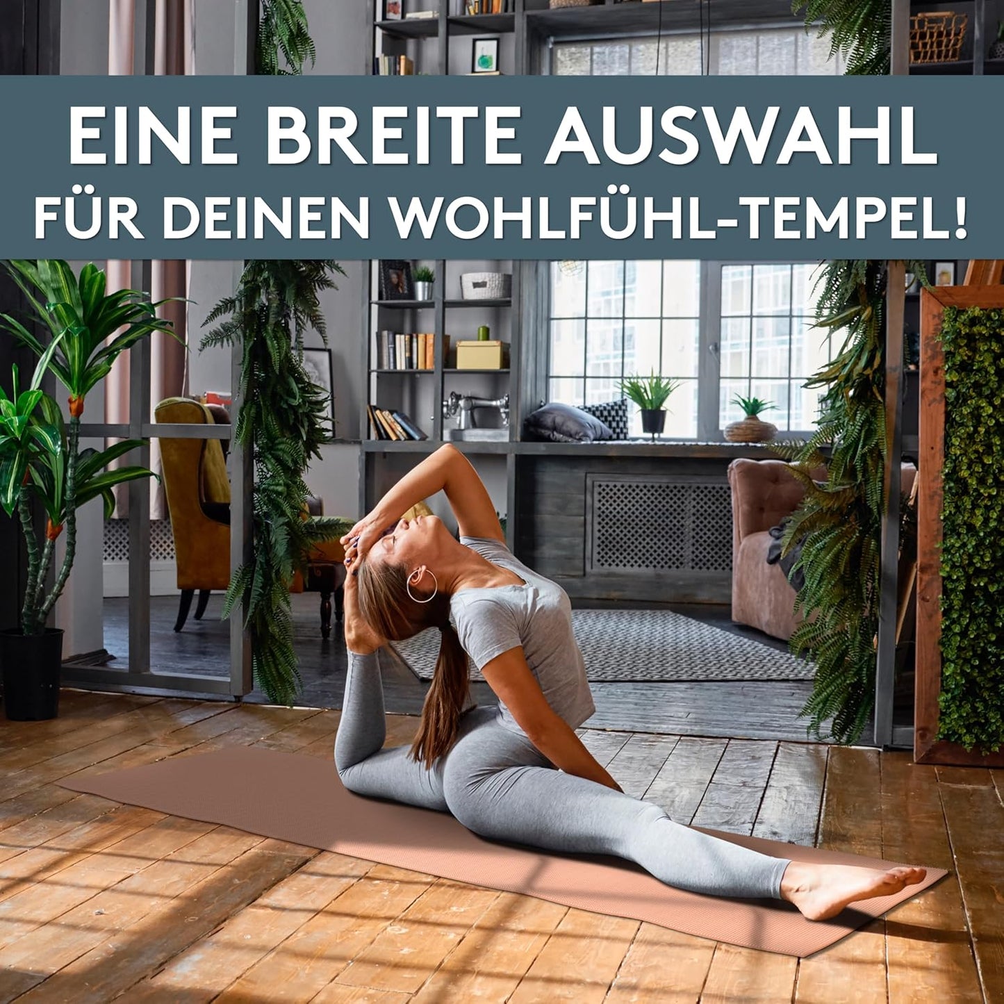Yoga und Fitnessmatte mit Tragegurt, 60 x 180 cm Rosé