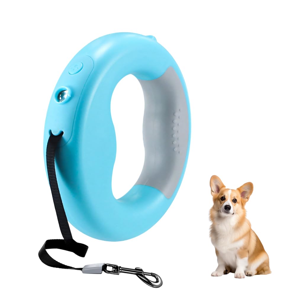 Einziehbare Hundeleine mit LED-Licht und Kotbeutelspender, Blauer Donut