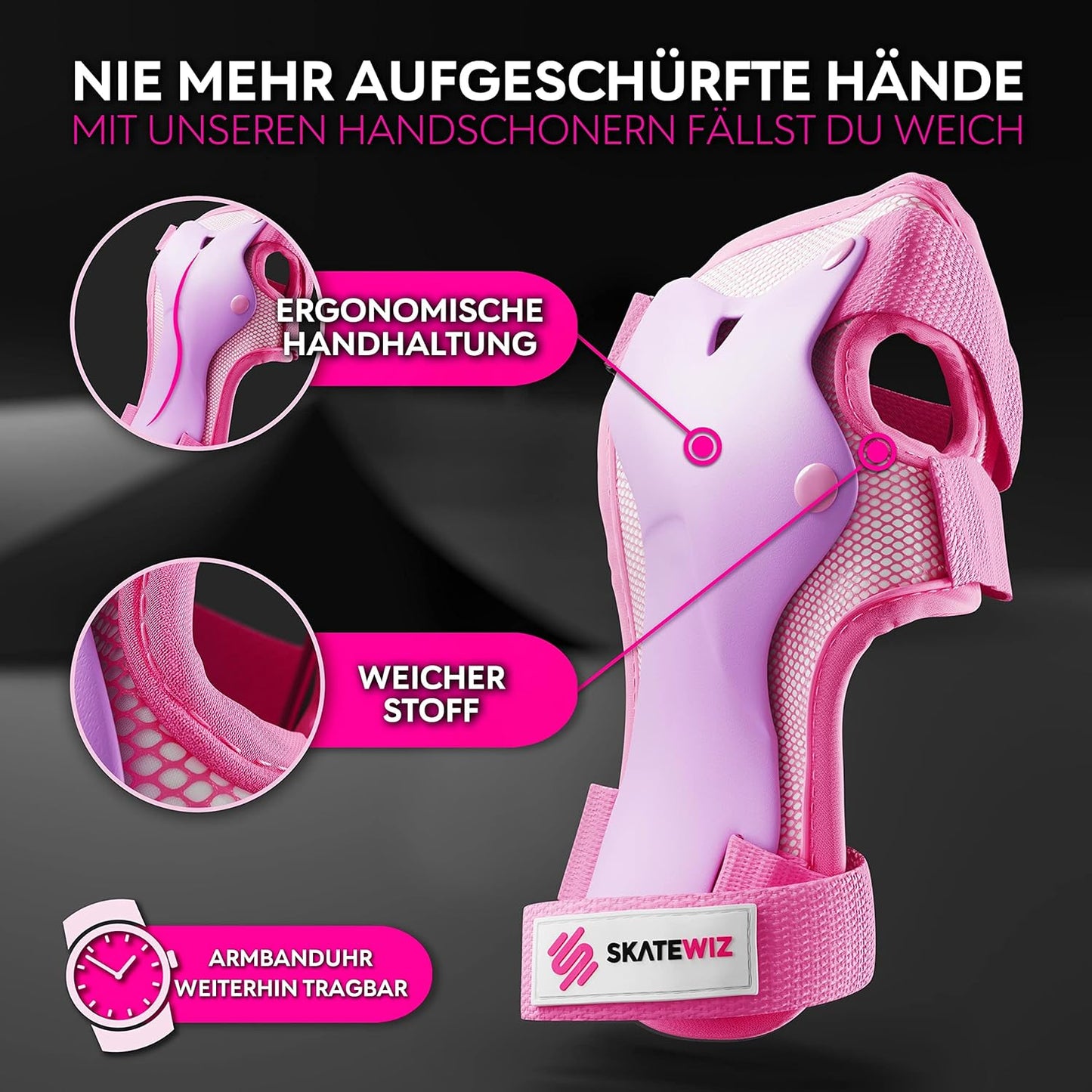 6-teiliges Skate-Protektoren-Set, L - Jugendliche & Erwachsene/ Pink Violett