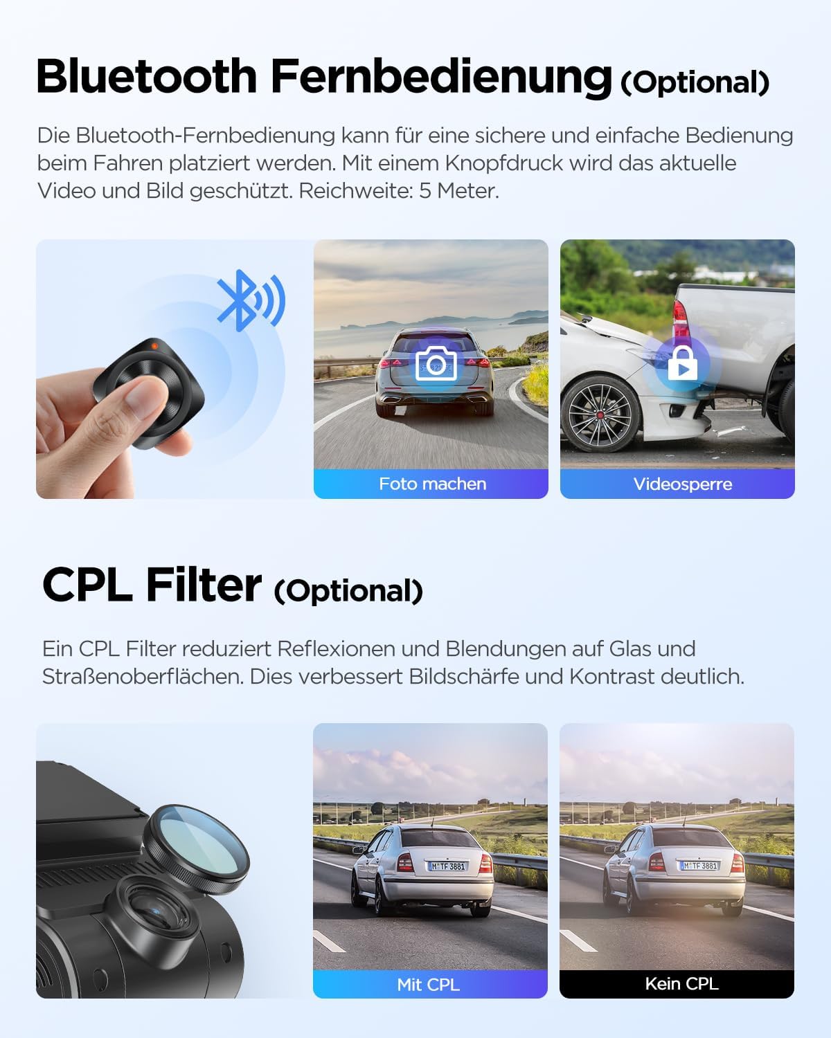 Dual Dashcam A229 Plus mit GPS und Sprachsteuerung, A229 Plus