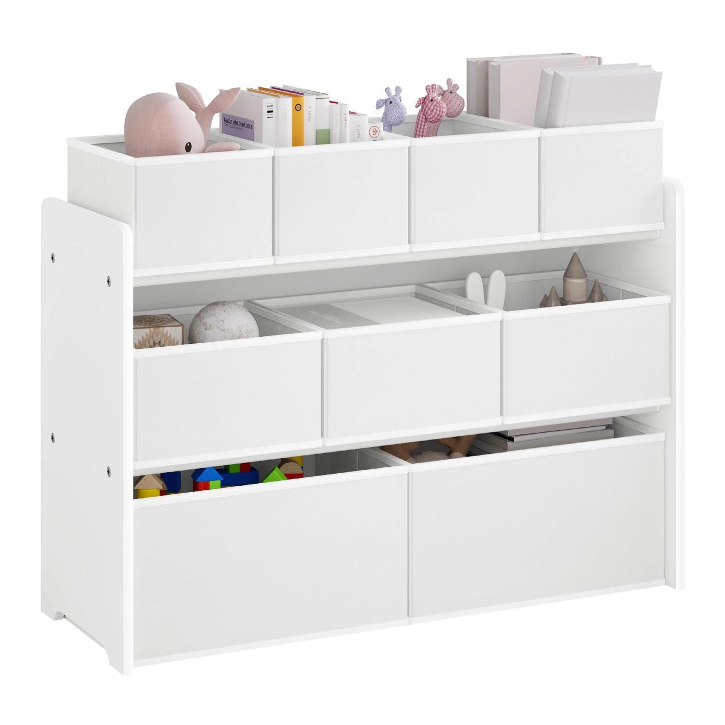 Kinder-Aufbewahrungsregal mit 9 Boxen, Weiß 92x30x60/68cm