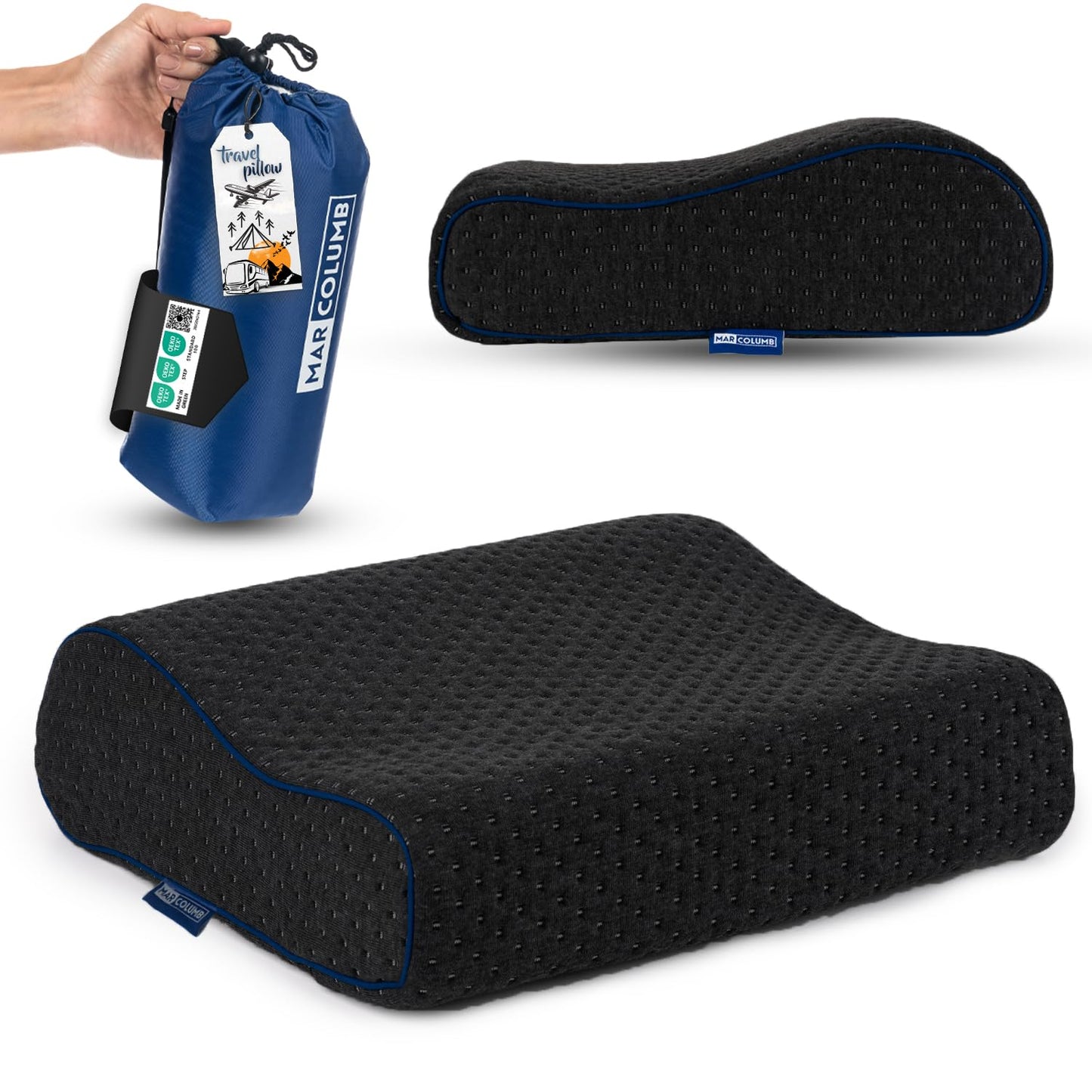 Ergonomisches Reisekissen mit Memory-Schaum, Schwarz Nackenstützkissen 35x30x10/8 cm