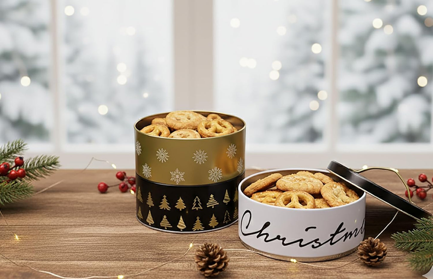 3-stöckige Weihnachts-Keksdose, 3er Set Merry Christmas