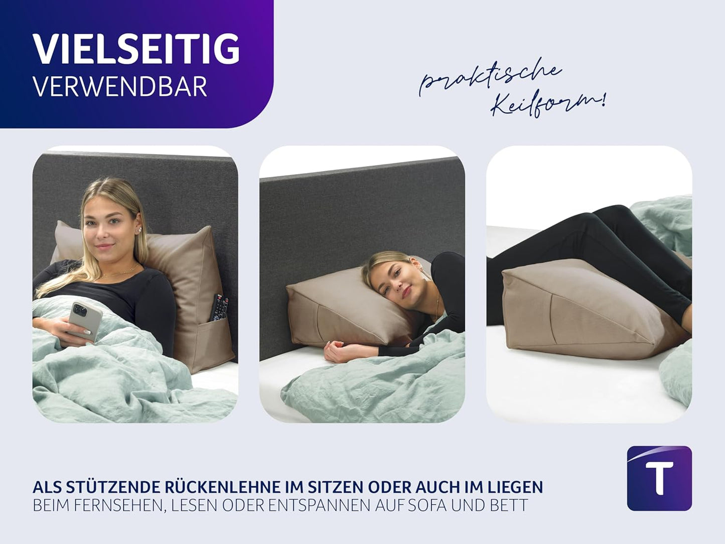 Cozy Lese- und Rückenkissen mit Seitenfach, Hellbraun Möbelstoff (100% Polyester)