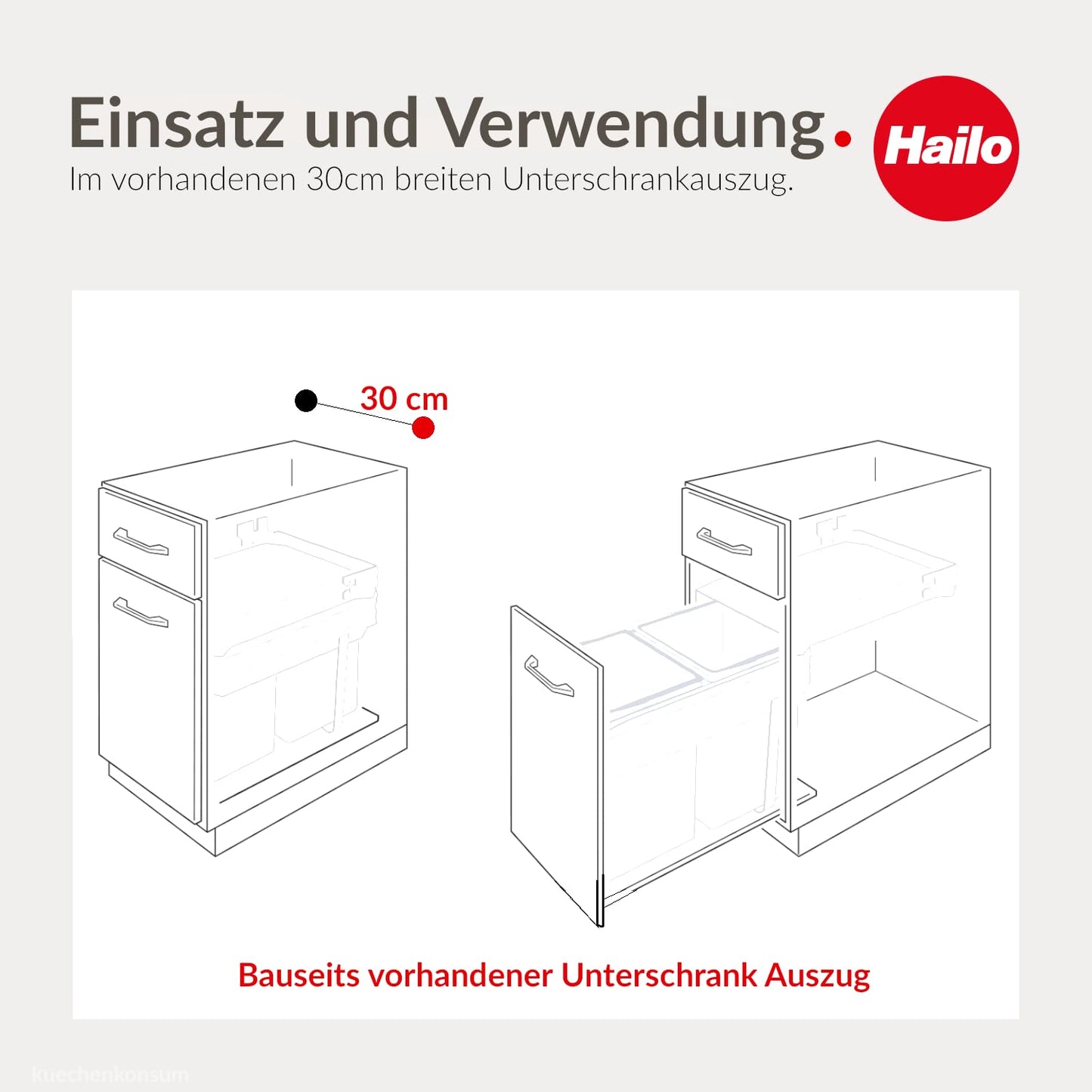 Tandem Einbau-Abfallsystem 2x15L für 30cm Schrankküche, Anthrazit