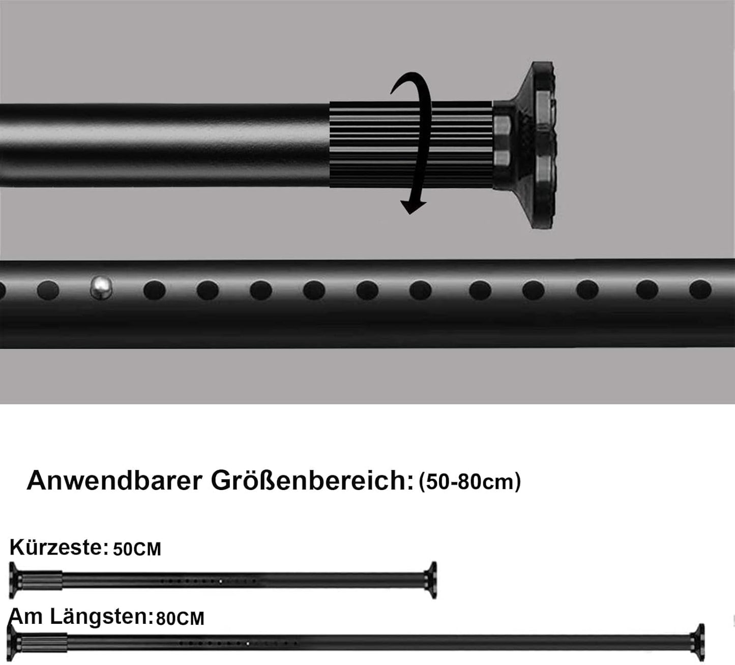 Teleskopstange für Duschvorhang, 50-80cm Schwarz