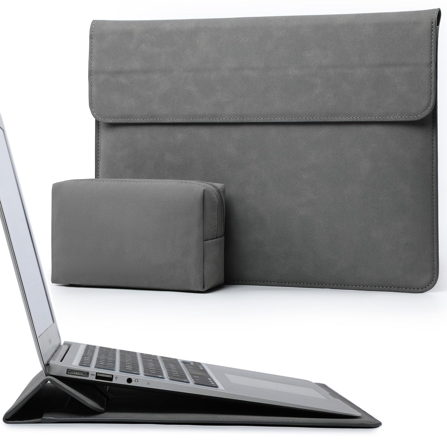 Laptop-Hülle mit Standfunktion, 13 Zoll Dunkelgrau