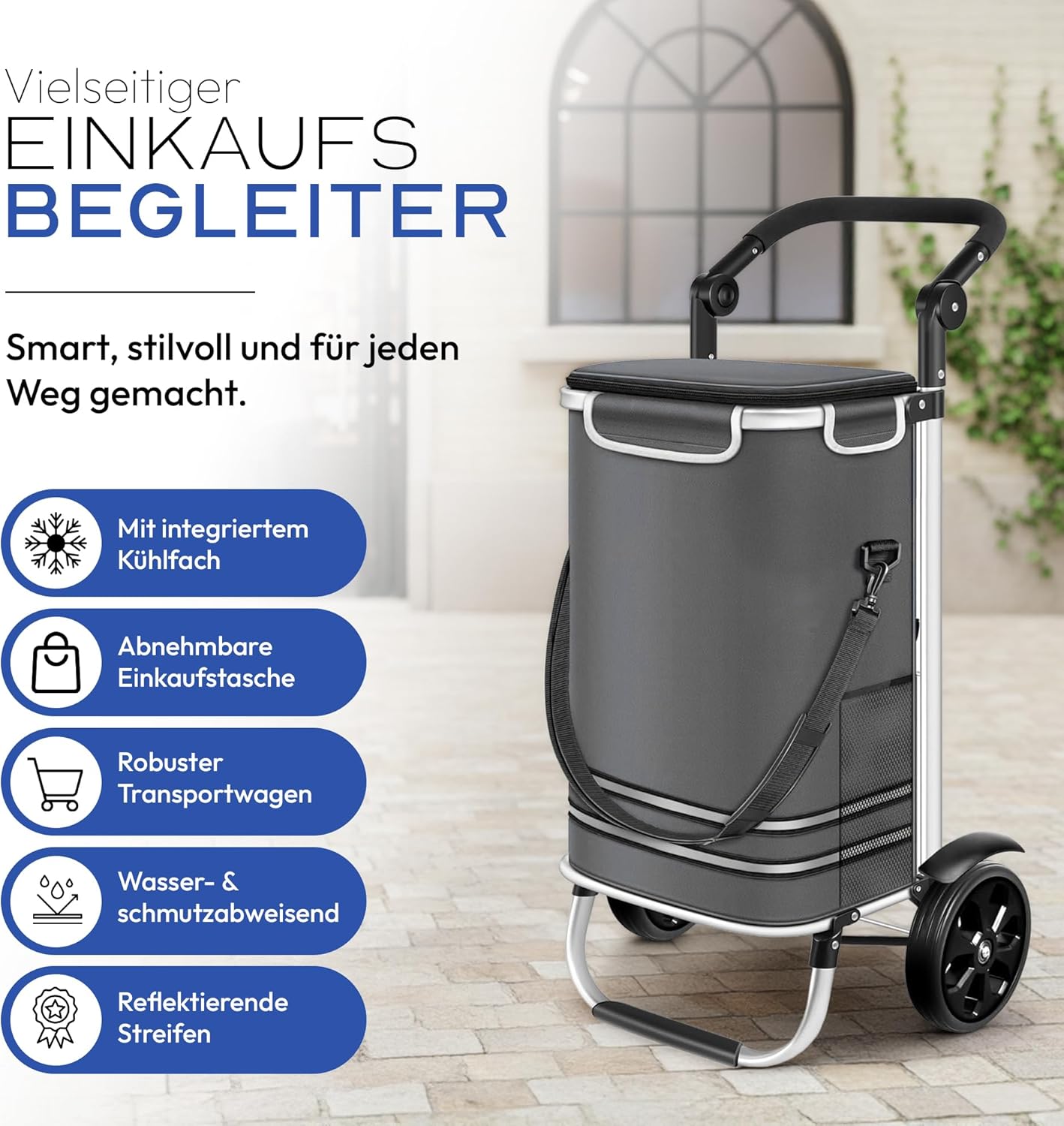 Klappbarer Einkaufstrolley mit Kühlfach, Grau