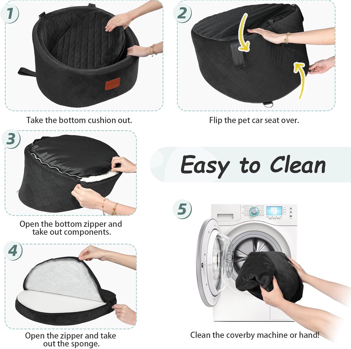 Hunde-Autositz mit Sicherheitsleine, Black Small