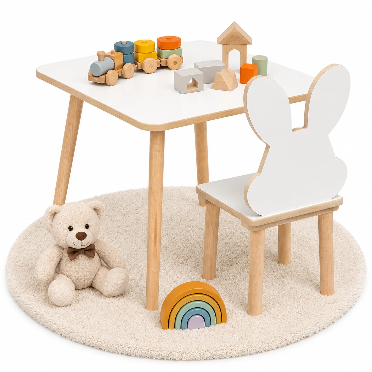 Kindertisch mit Hasenstuhl-Set, Kids Table And Chair Rabbit Set 50 x 50 x 47 cm