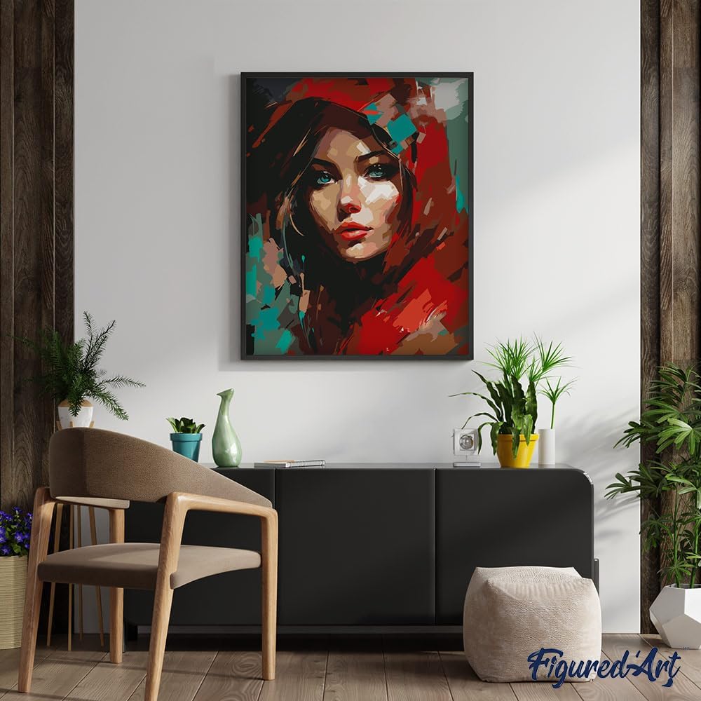 Malen nach Zahlen Set mit Keilrahmen, Frau im Roten Schal 40x50cm Mit Keilrahmen (nicht gespannt)