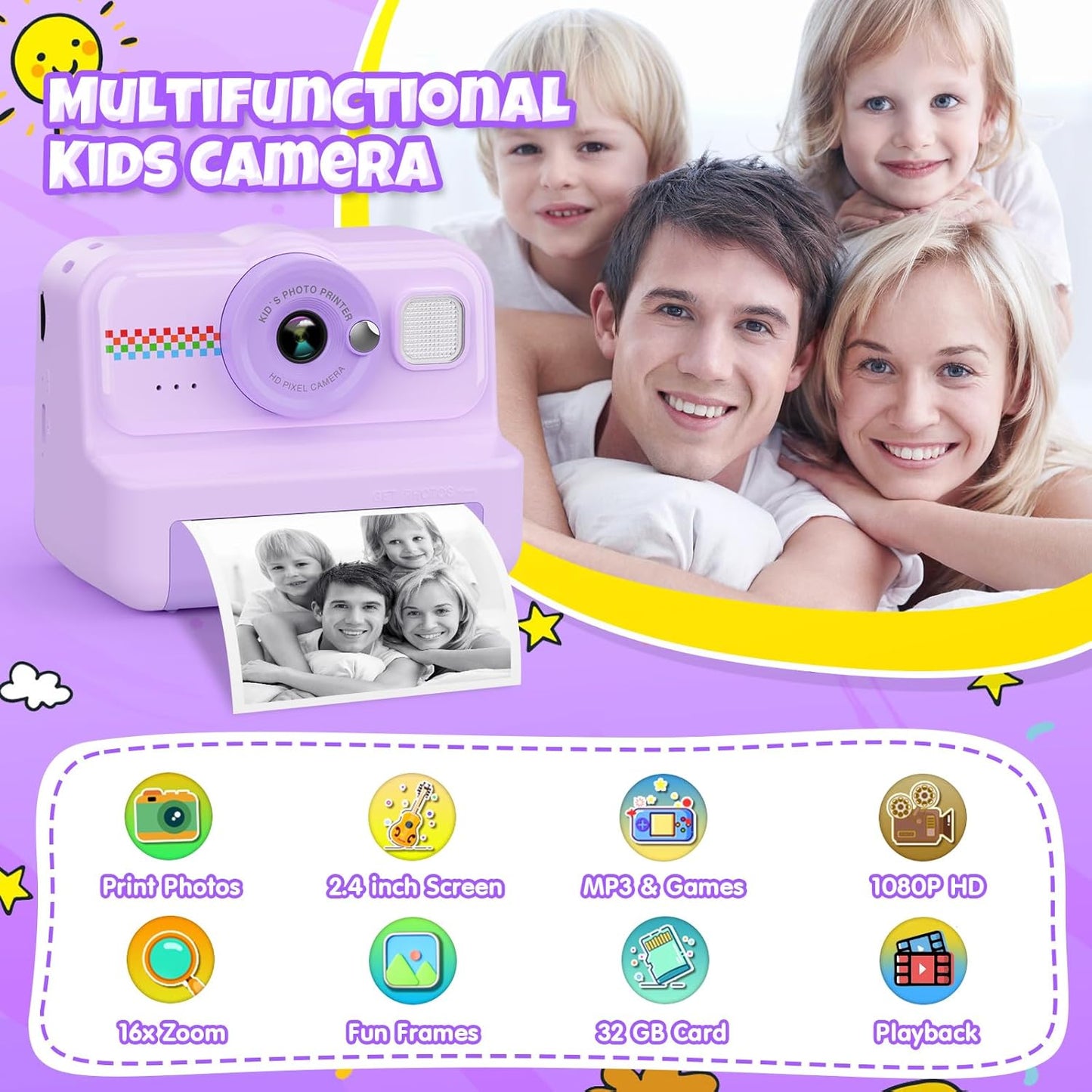 Kinder-Sofortbildkamera mit Zubehör, Purple