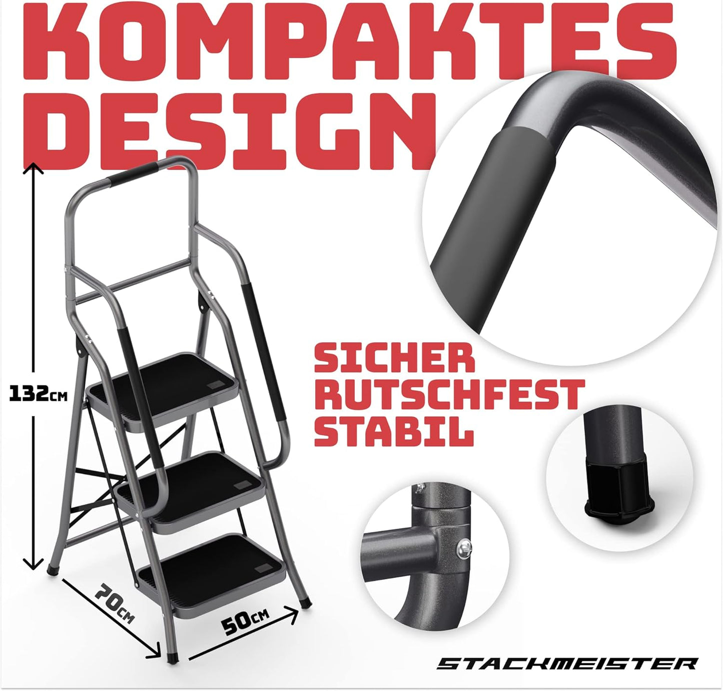 3 Stufen Sicherheitsleiter SM1032, 3 Stufen mit Handlauf Anthrazit