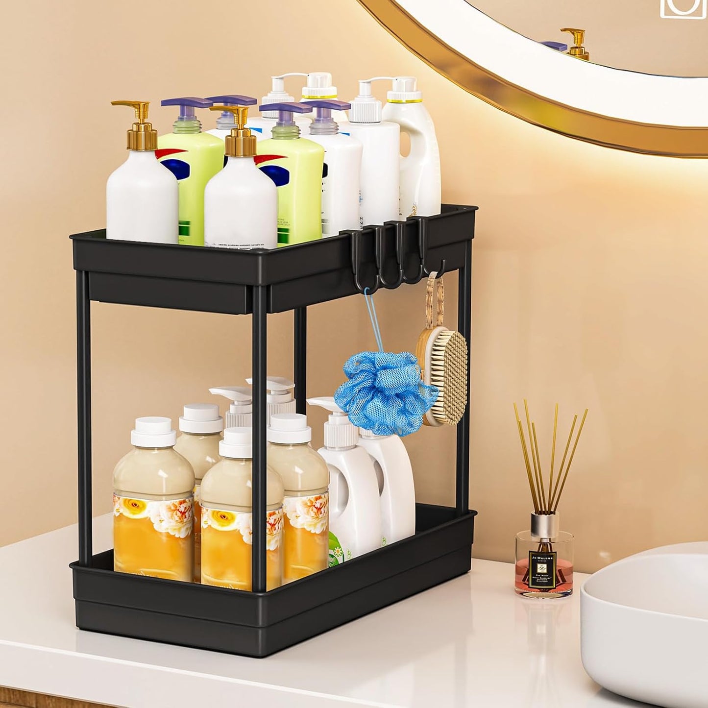 2er-Set Schrank-Organizer mit 8 Haken, Schwarz,2 Stück