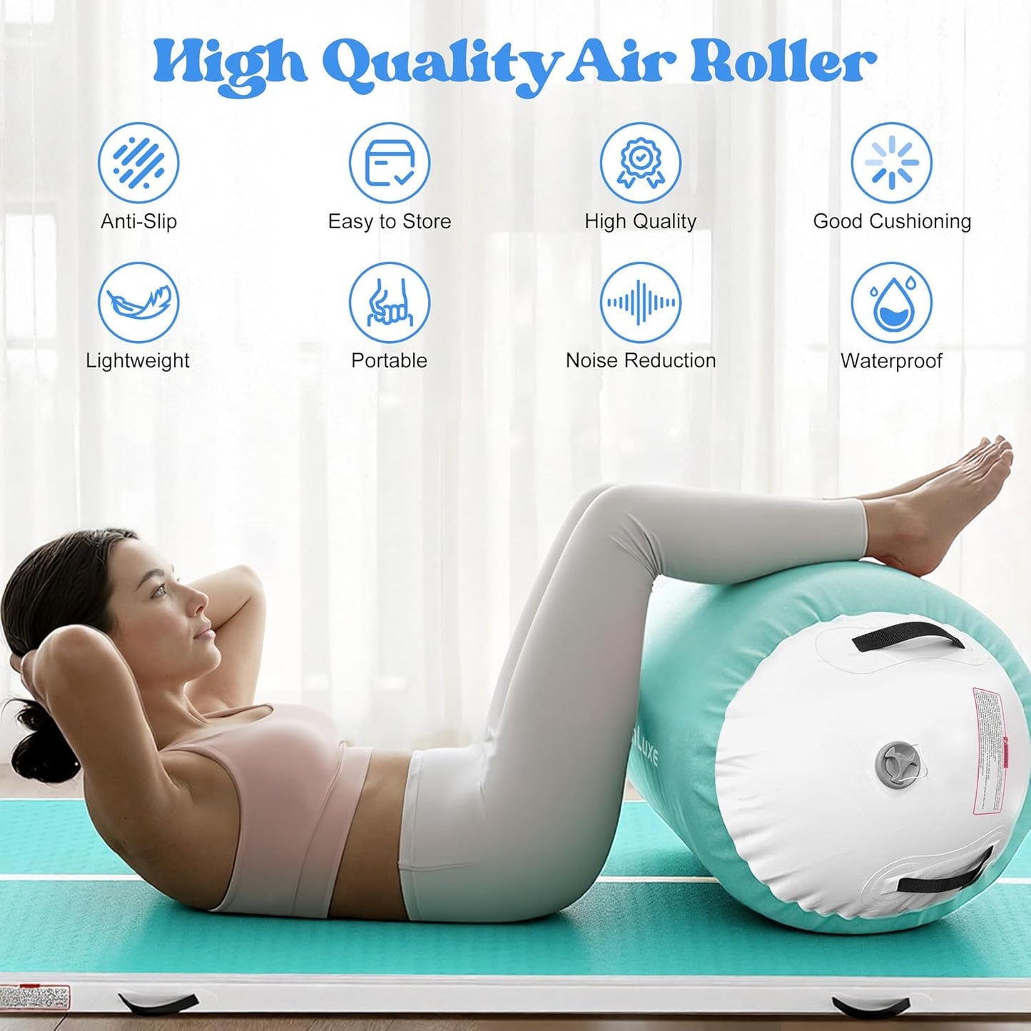 Aufblasbare Air Rolle für Gymnastik und Gleichgewichtstraining, Grün 100*60cm