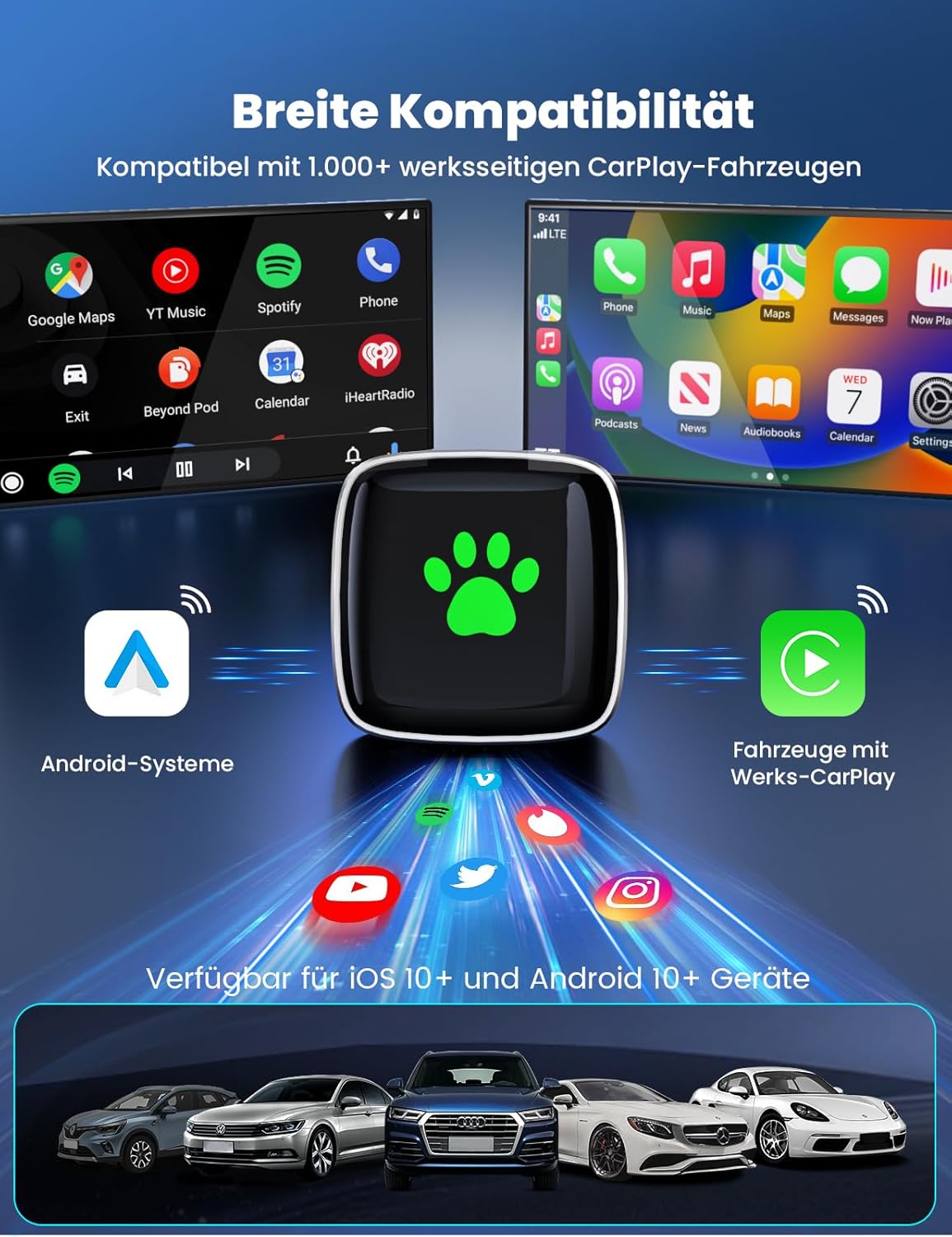 Wireless CarPlay Adapter USB/Type-C Plug & Play, czarny