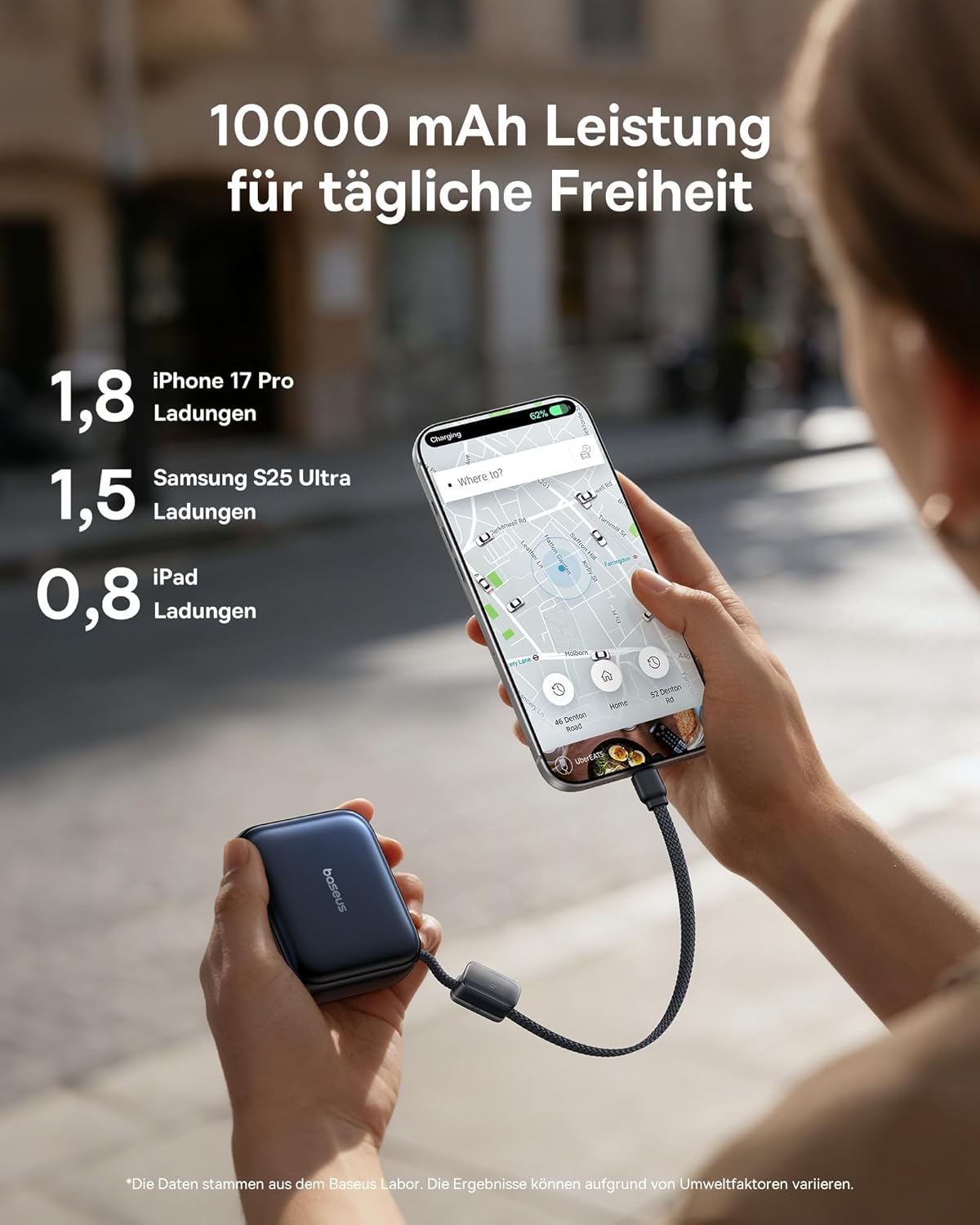 AC22 Mini Powerbank mit integriertem USB-C Kabel, Dunkelblau
