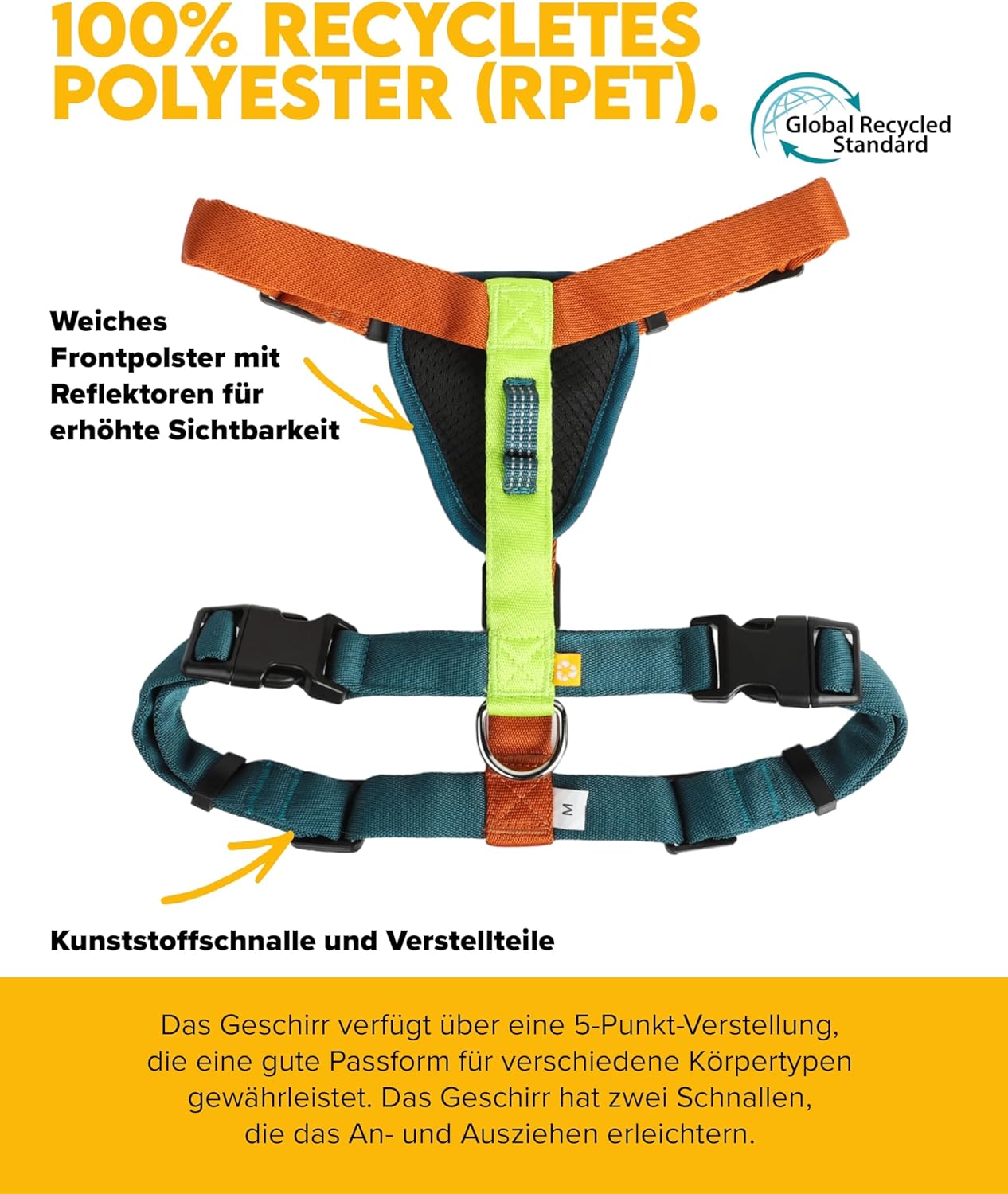 Color Block Hundegeschirr, Limetten-Mix XS