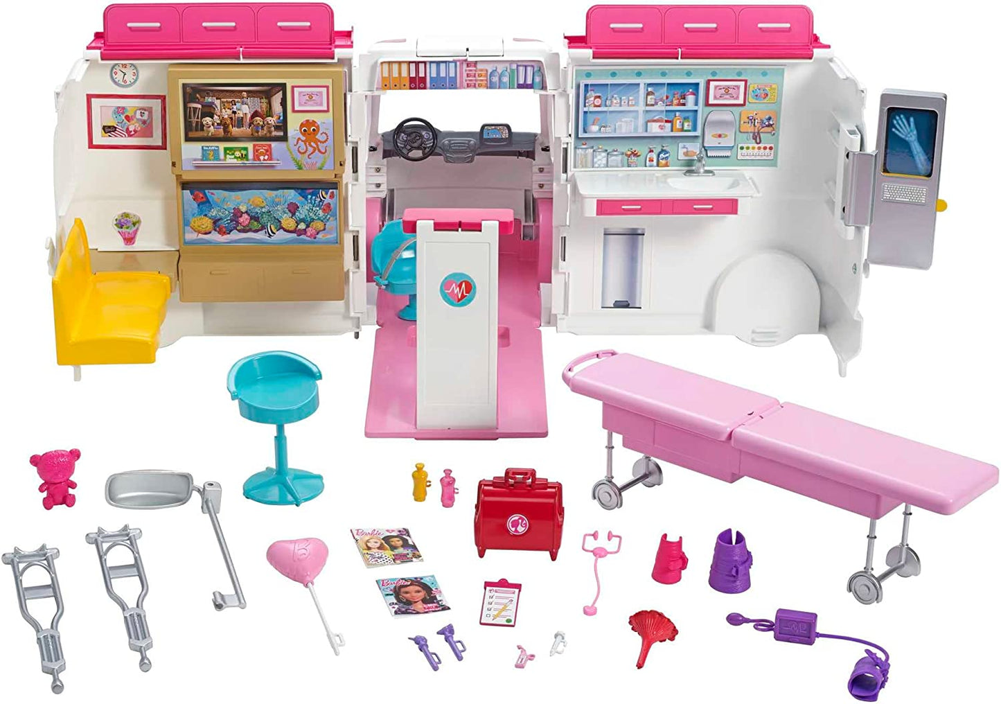 Barbie 2-in-1 Krankenwagen Spielset (mit Licht & Geräuschen), Spielfahrzeug