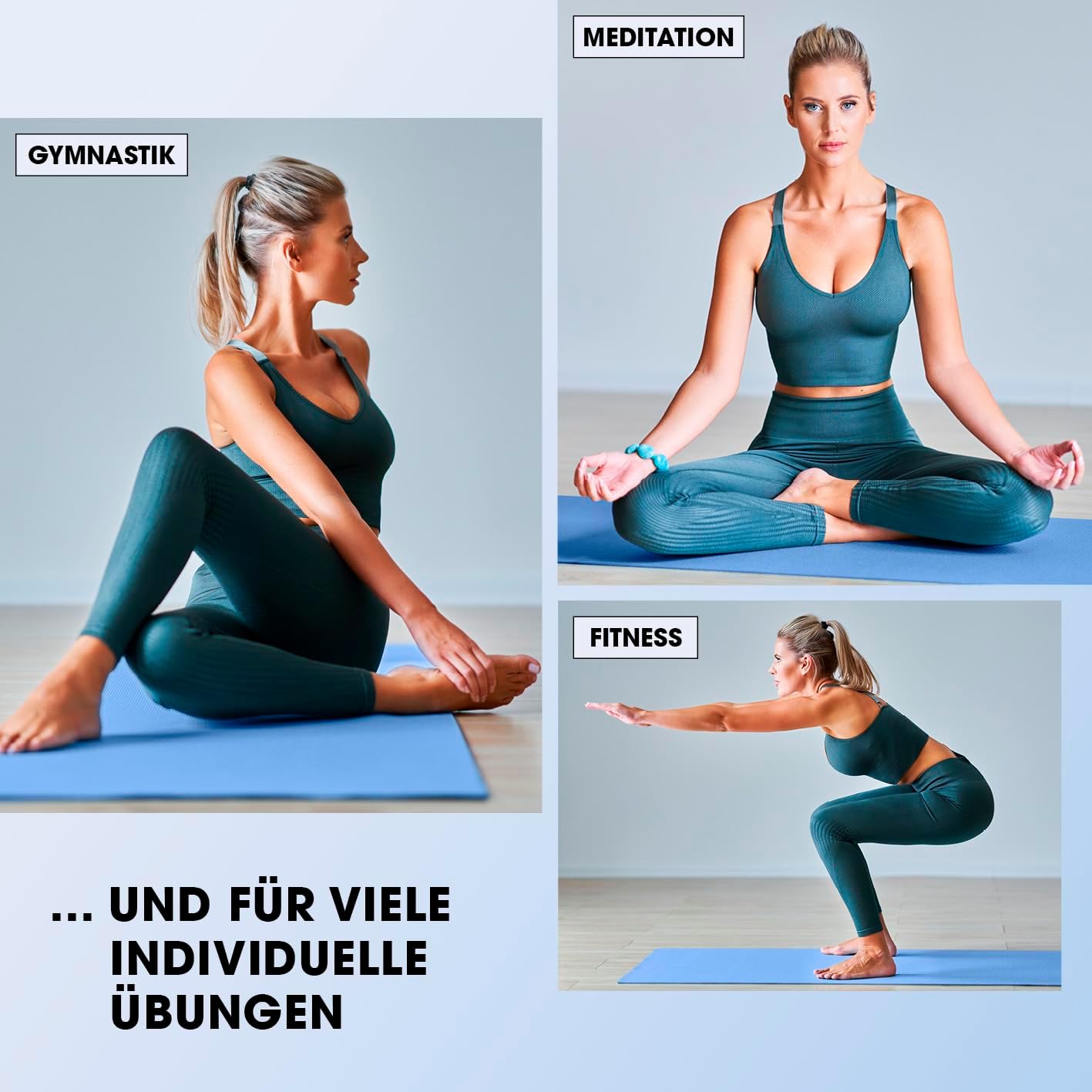 Rutschfeste Fitness- und Gymnastikmatte (Indoor/Outdoor), 183 x 61 x 1,5 cm blau