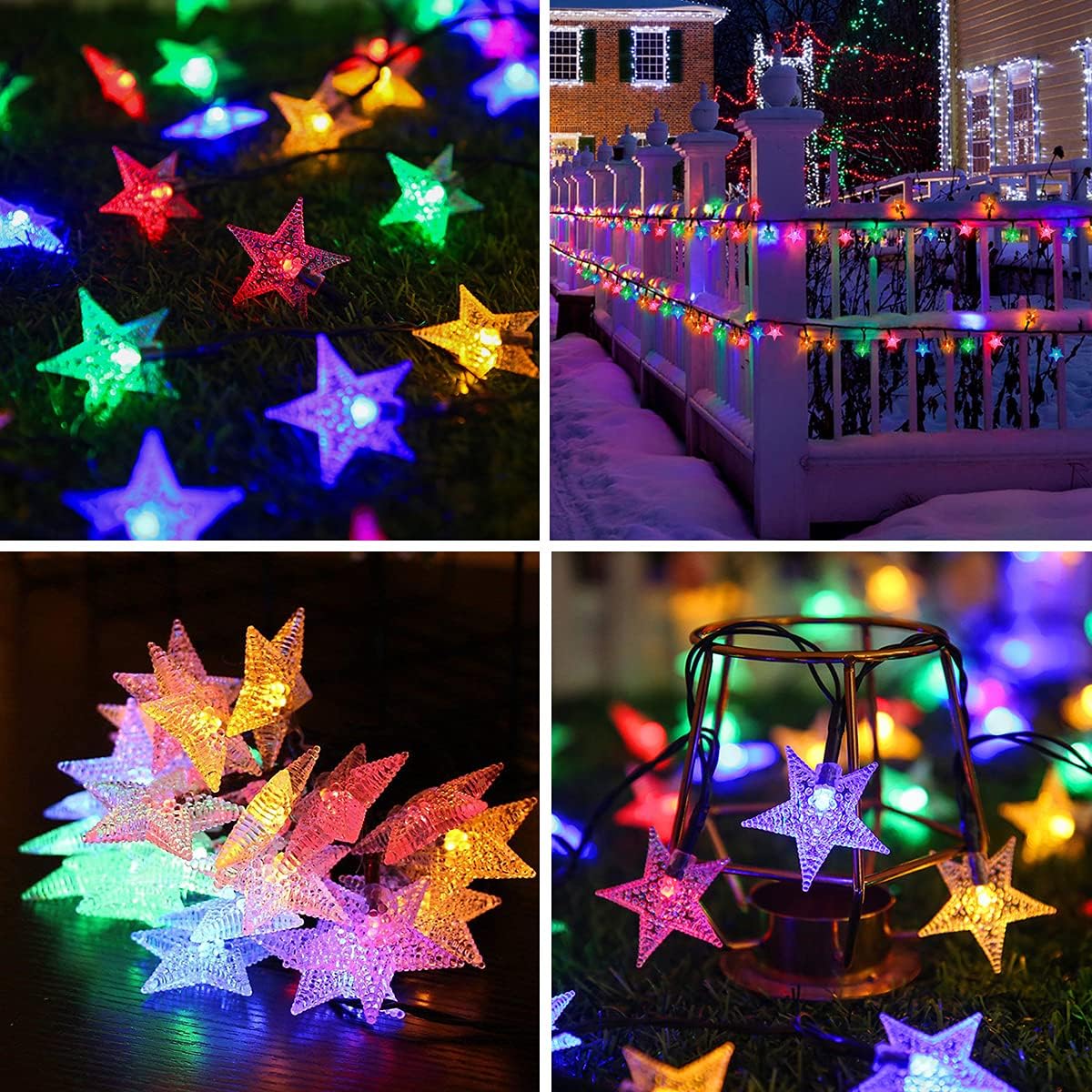 Sternenförmige Solar LED Lichterkette, wetterfest, Bunt (1,19 €/M)