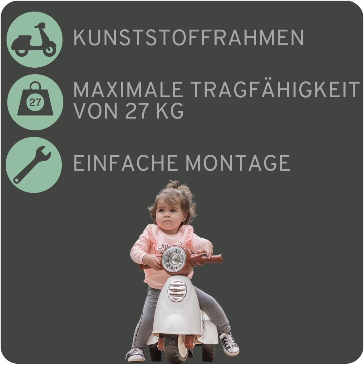Laufroller Retro Scooter mit Stauraum & Hupe, Weiss