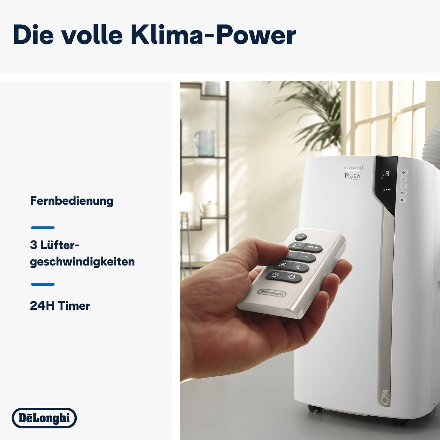 Mobiles Klimagerät Pinguino PAC EX93, Für Räume bis 85 m³ - 24h-Timer