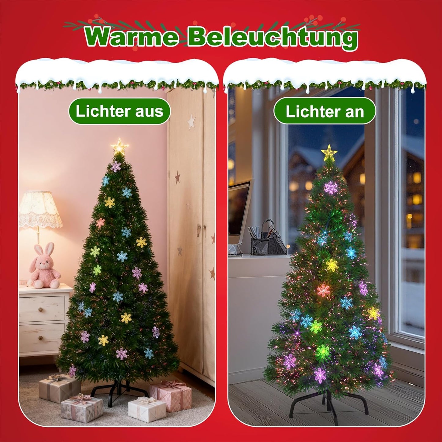 Künstlicher Weihnachtsbaum 210 cm mit LED-Schneeflocken, Led Schneeflocken Weihnachtsbaum 210cm