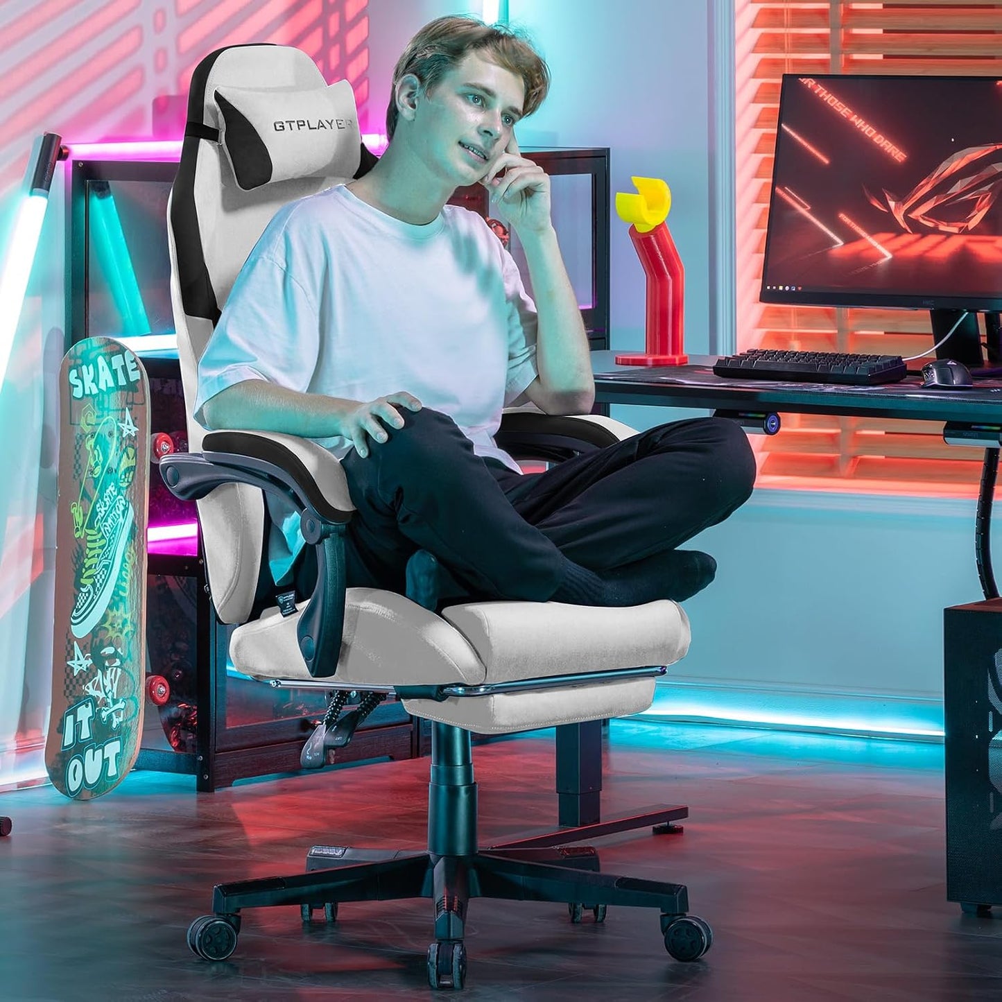Ergonomischer Gaming-Stuhl, Grau High-Tech-Stoff