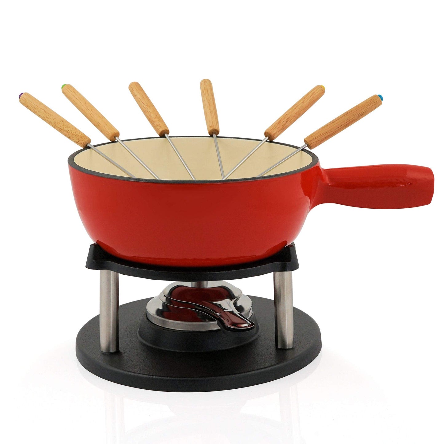 Fondue Set, Rot / Creme Emailliert