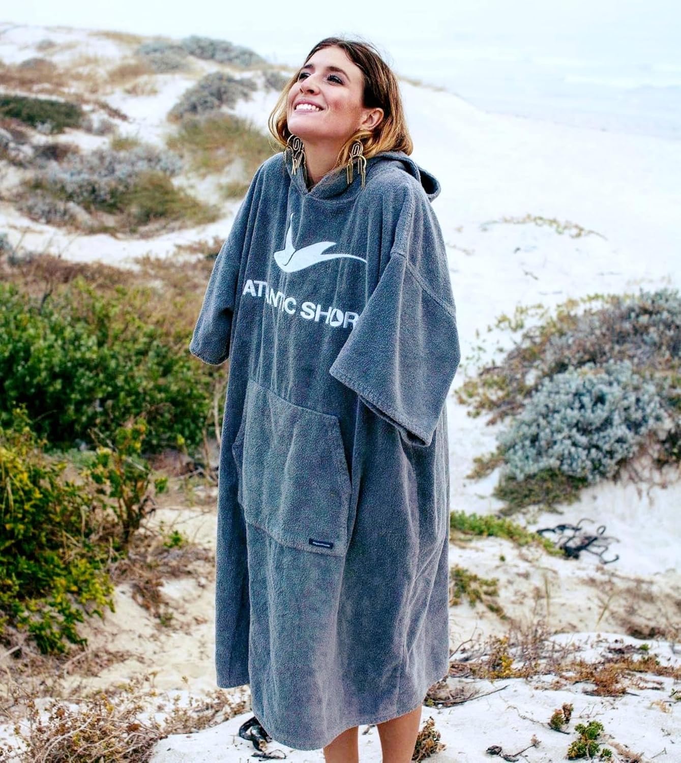 Surf Poncho mit Kapuze, L-XL Grau