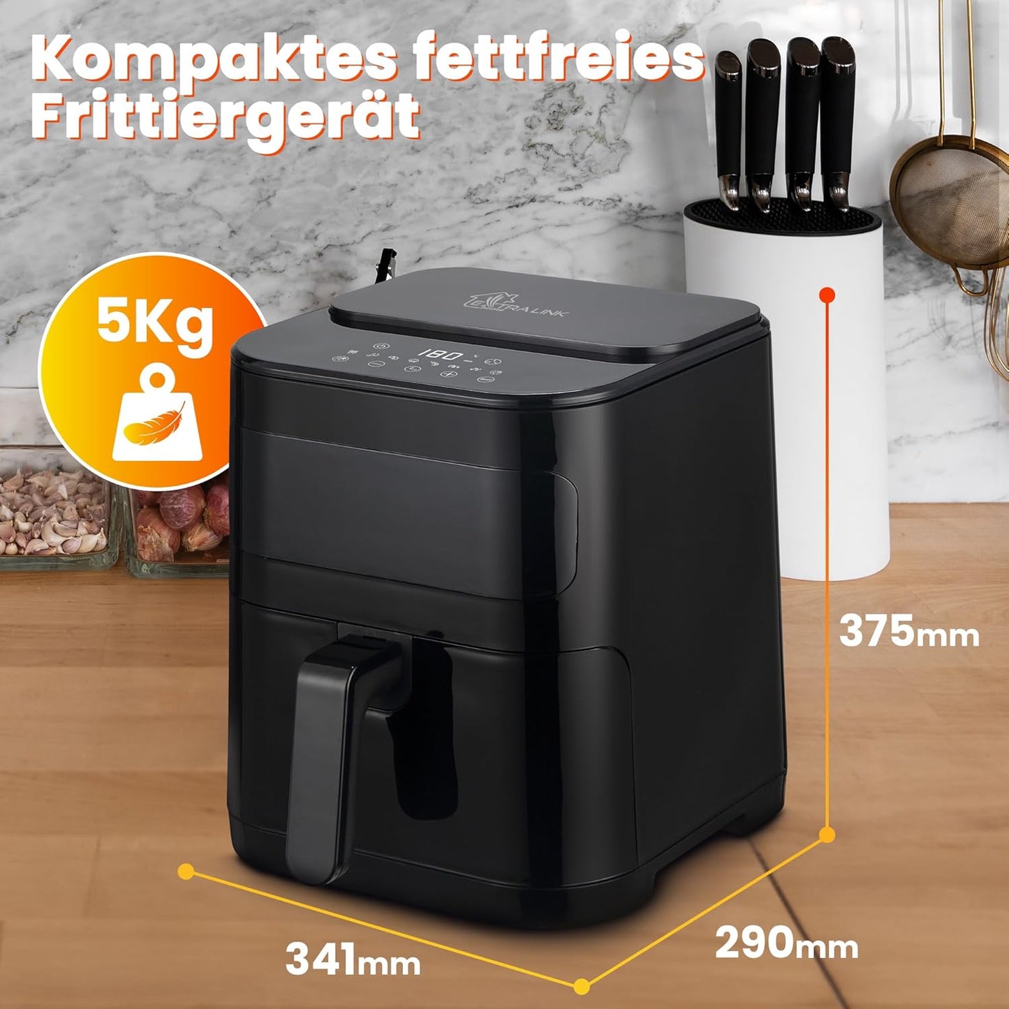 Heissluftfritteuse mit 8 Funktionen, 5.2 LITER