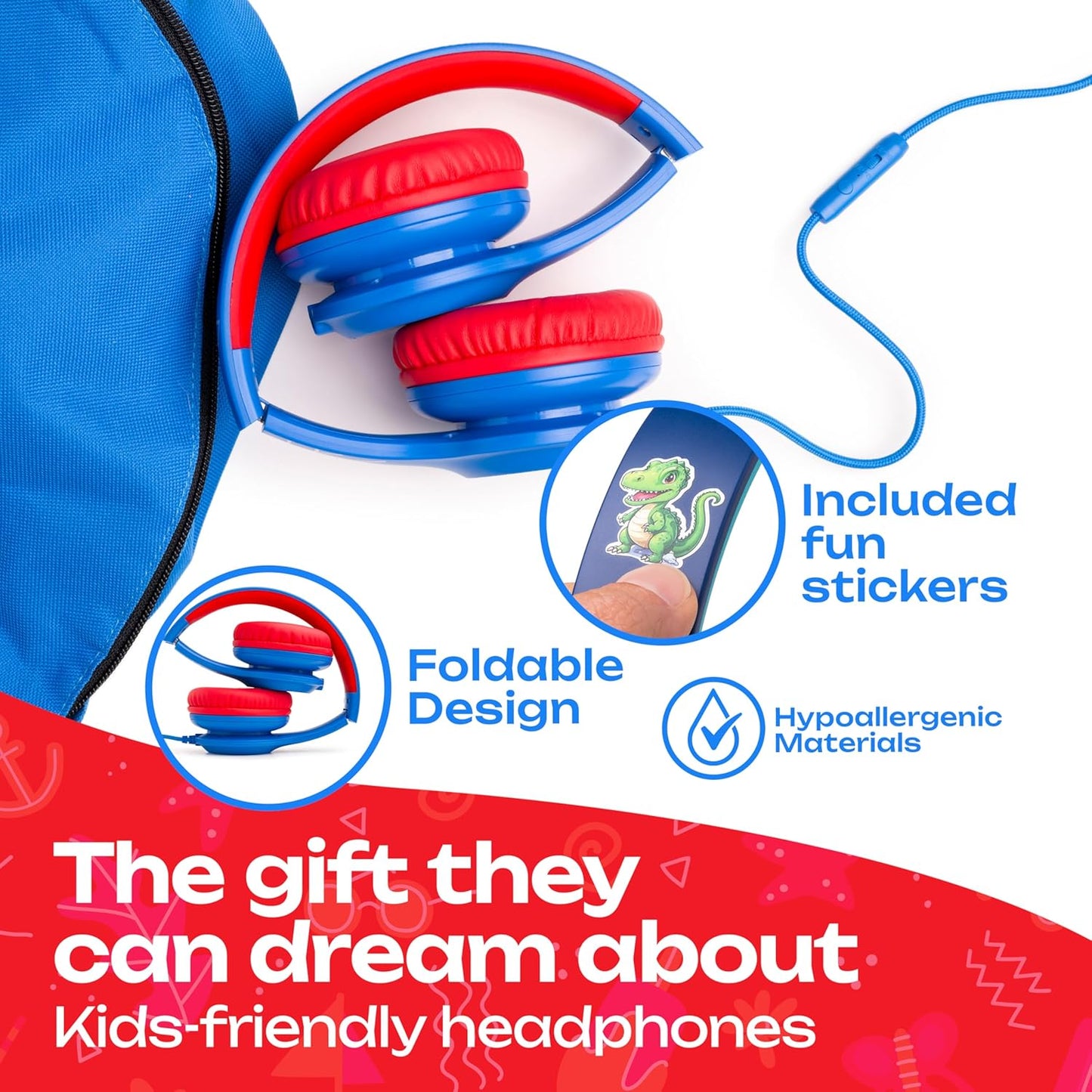 Kinderkopfhörer mit Kabel und externem Mikrofon, USB-C Blau/Rot