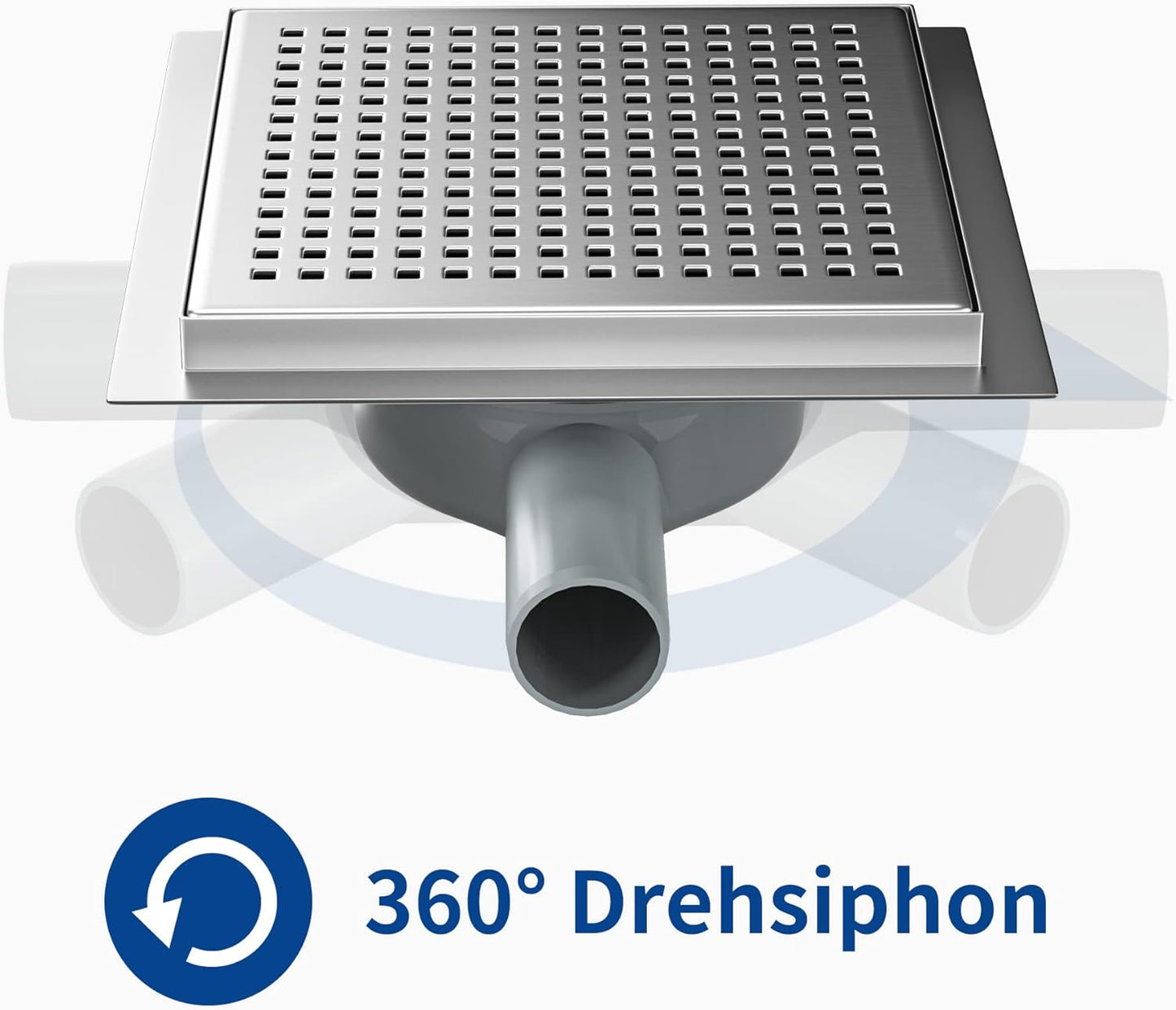 Duschrinne mit 360° Siphon und Haarsieb (20x20 cm), Silber 20×20cm