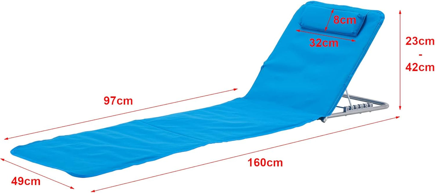 Strandmatte 2er-Set mit verstellbarer Rückenlehne, Blau