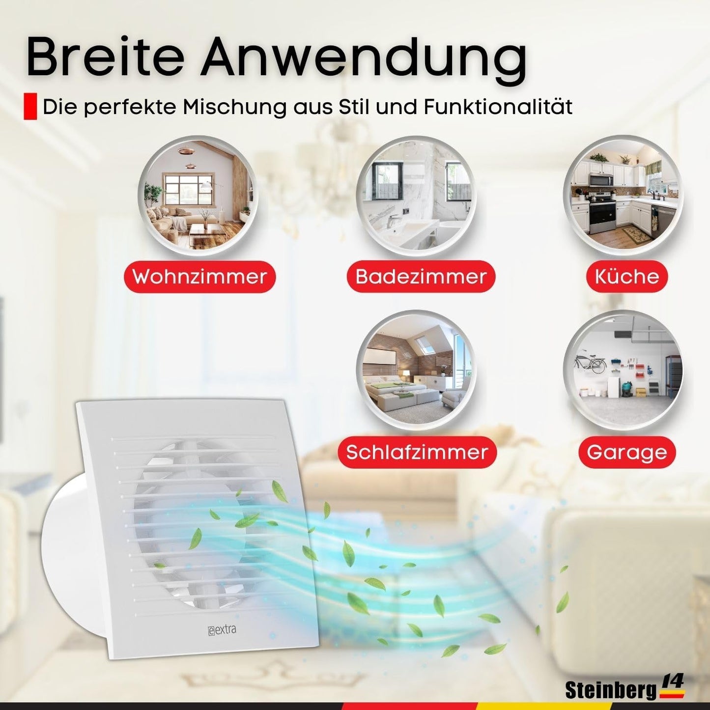 Badlüfter 100mm mit Feuchtigkeitssensor & Timer, Ø 100mm Weiss