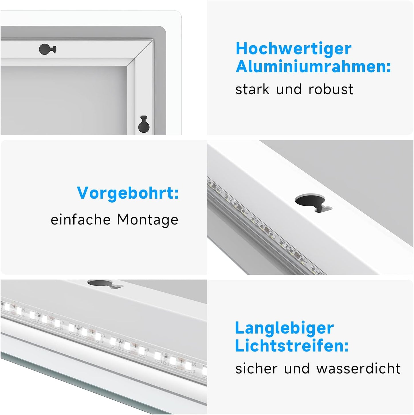 LED-Badezimmerspiegel mit Bluetooth-Lautsprecher, 50L x 60B cm