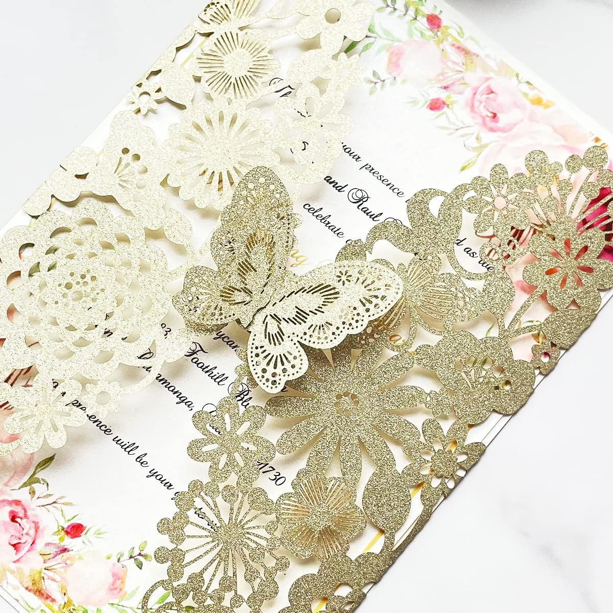 Blanko-Glitzer-Hochzeitseinladungen-Set (20 Stück), 20 Stück Leeres Papier Champagner Gold Glitzer
