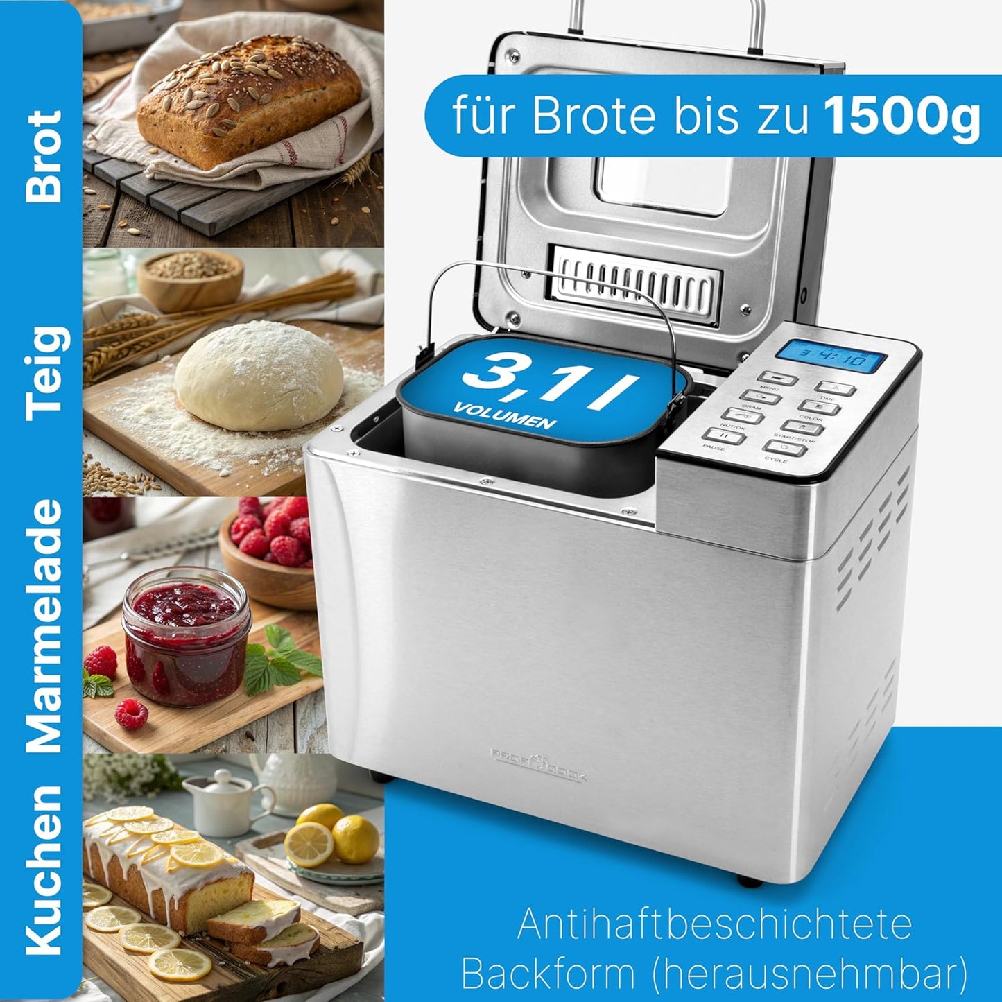 Brotbackautomat mit Timer und Krustenbräunung