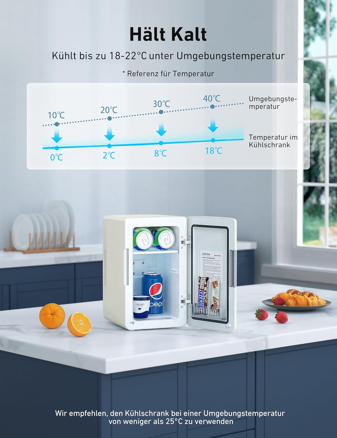 Mini Kühlschrank 6L für Auto & Schlafzimmer, Beige