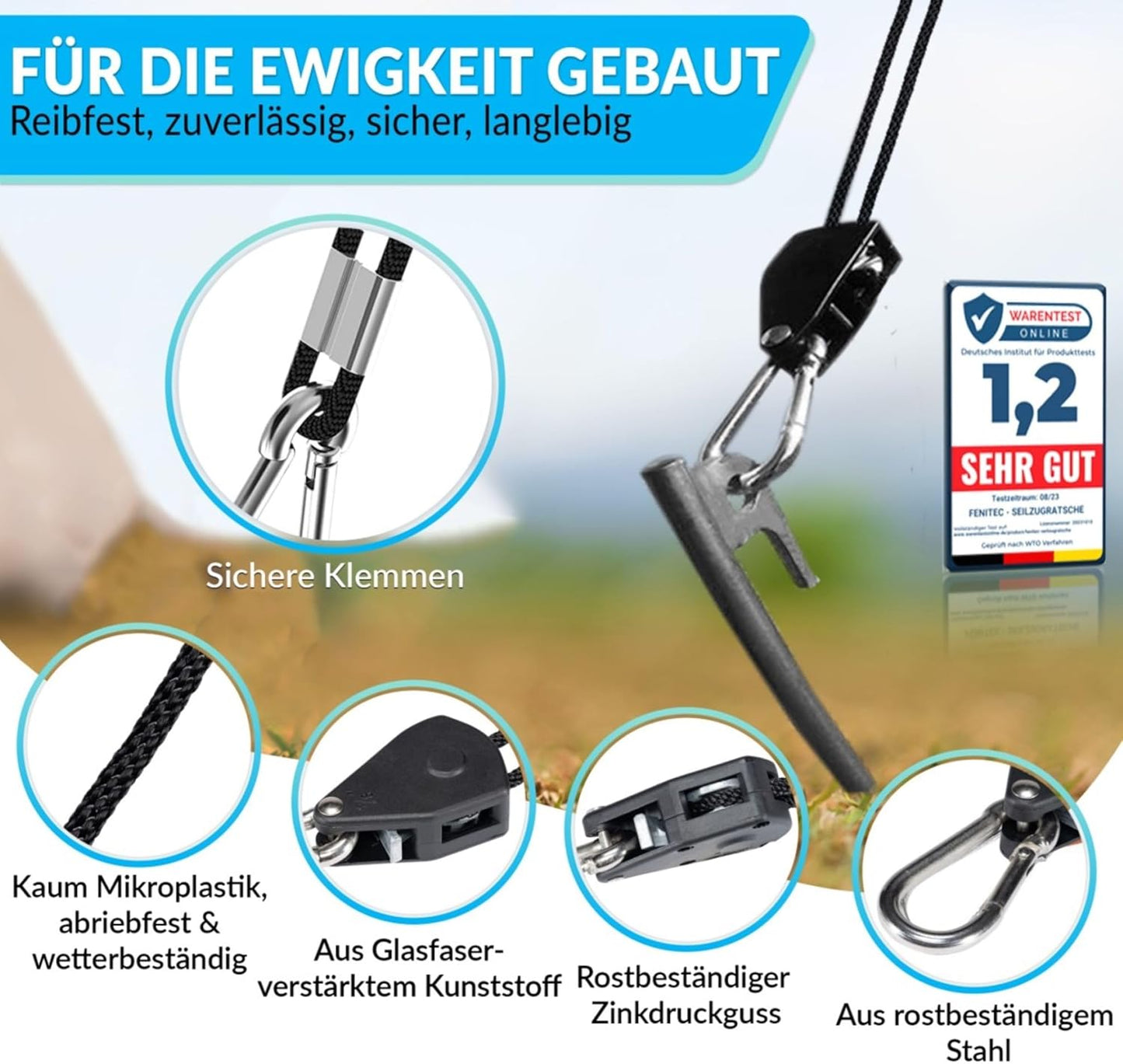 Seilratschen-Set mit Haken, 4 Stück