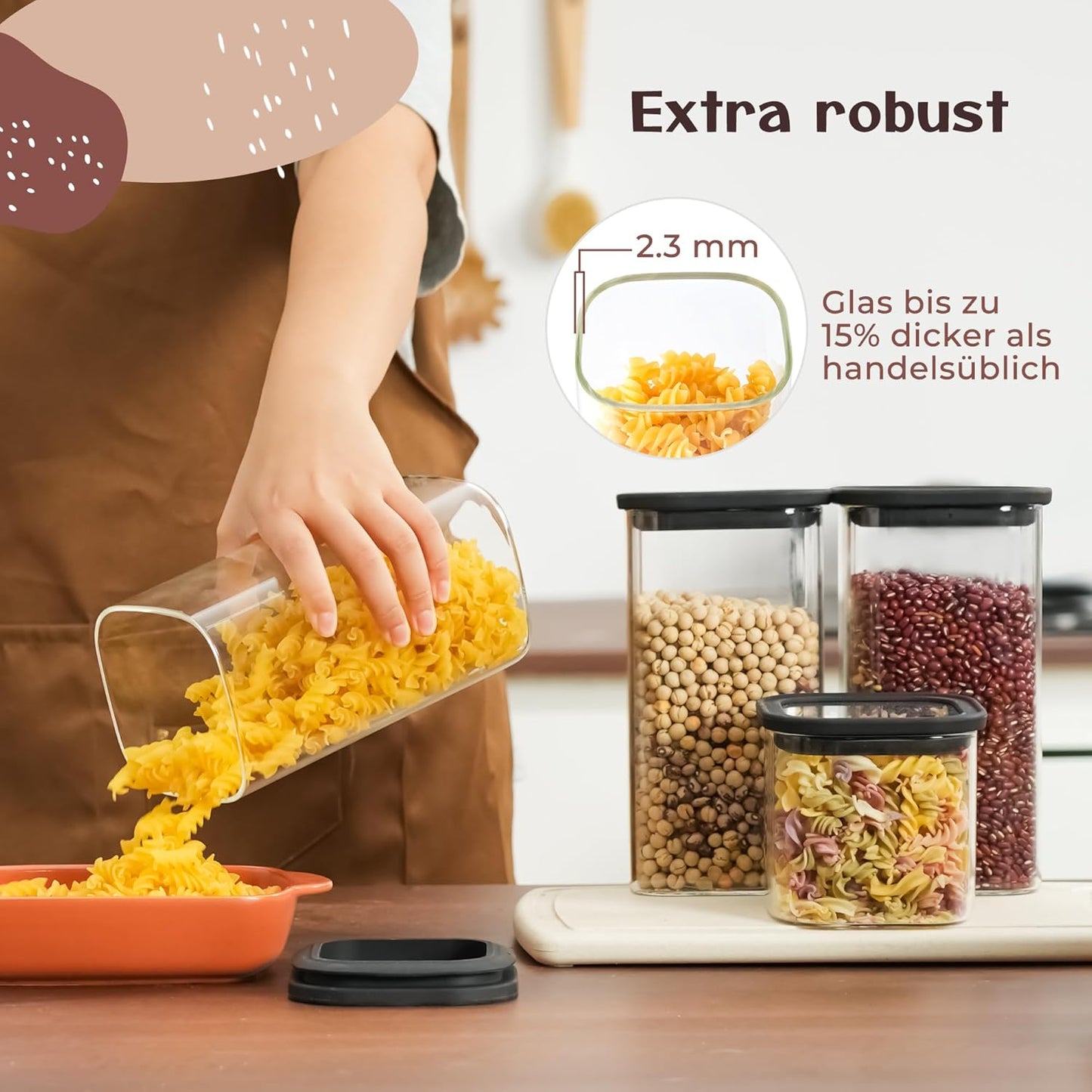 Vorratsgläser-Set mit Glasdeckel (4×600 ml) luftdicht, 4 x 600ml