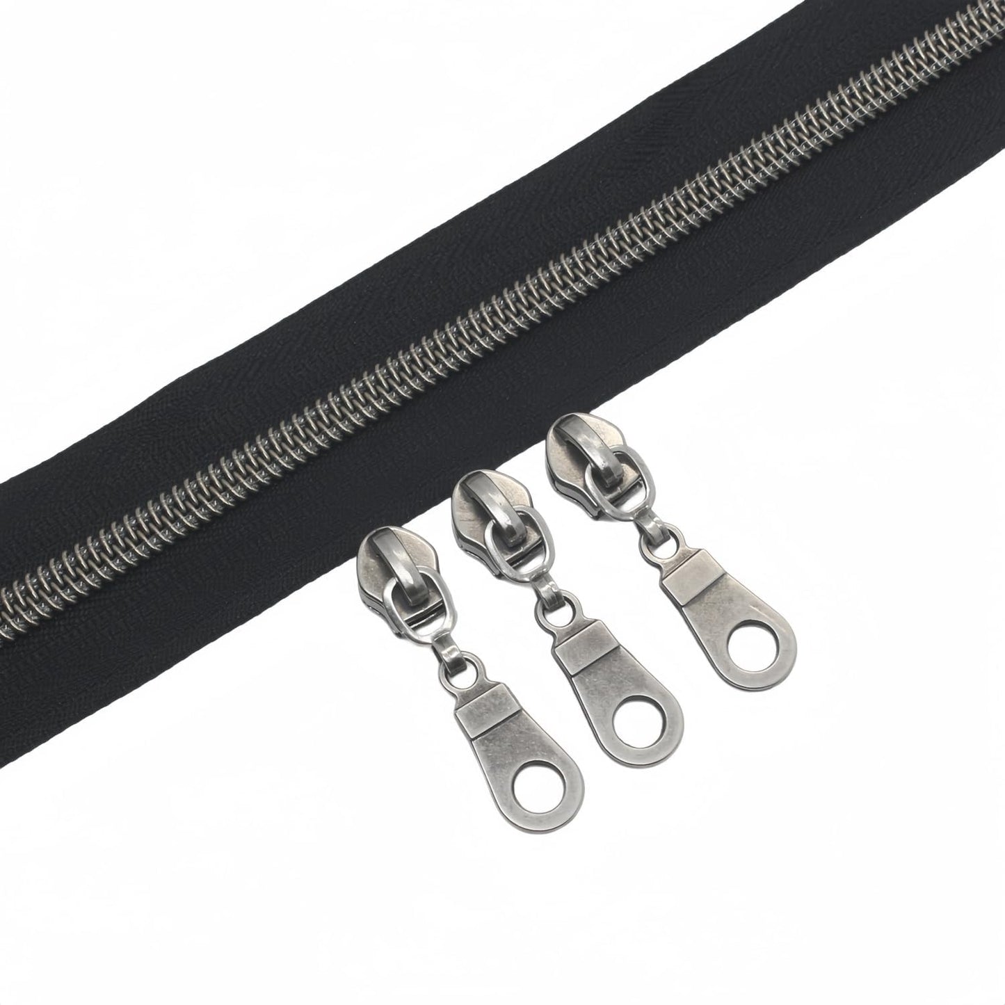 Reissverschluss mit 25 Nonlock-Schiebern, Altsilber Schwarze