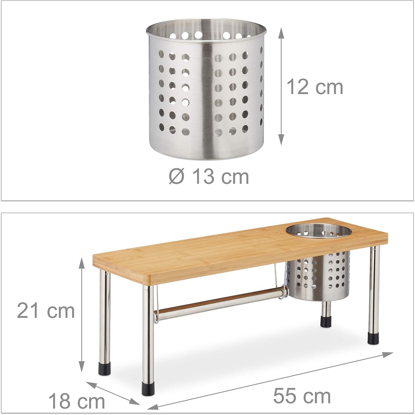 Küchenregal mit Besteckkorb & Rollenhalter