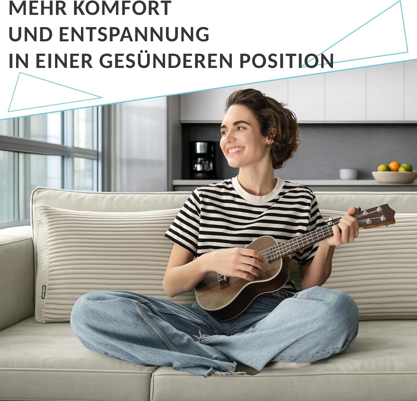 Rückenkissen mit Seitentaschen, 140x50 Blau