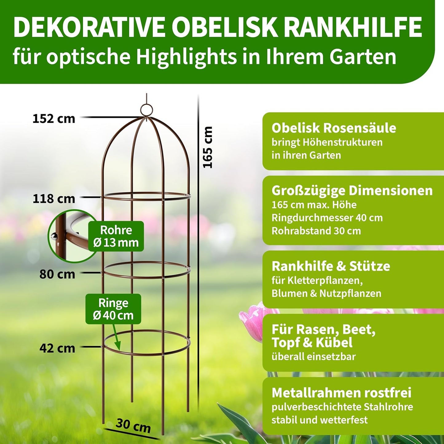 Obelisk Rankhilfe, 165cm braun 1x Braun