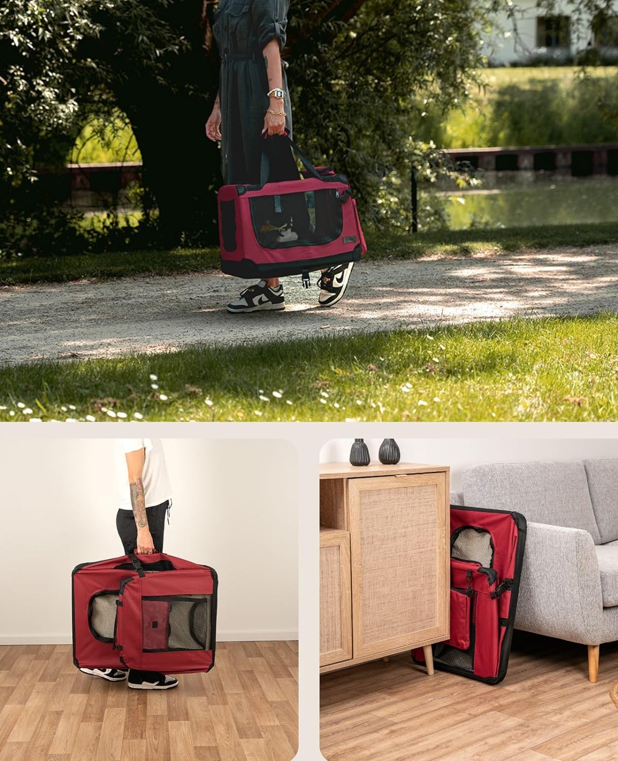 Hundetransportbox, Dunkelrot, 2 - S: 60x42x44 cm