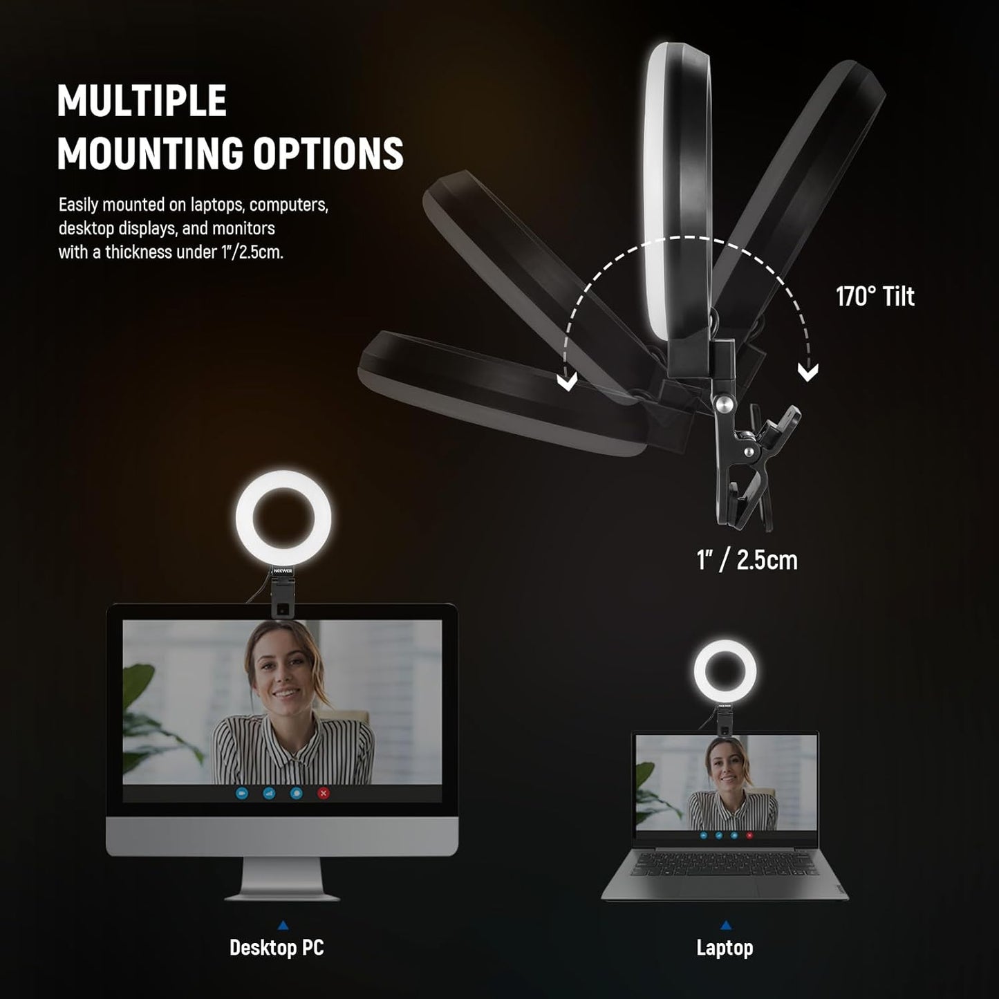 2er-Pack Ringlicht für Videokonferenzen, Schwarz 5" (2er Pack)