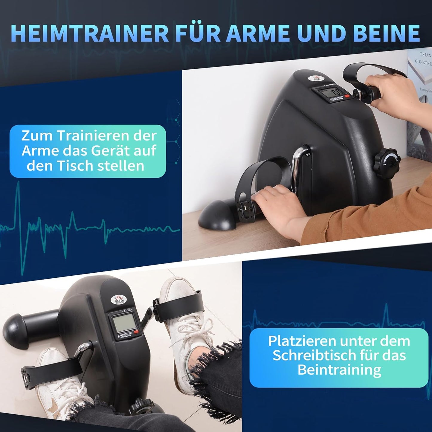 Pedaltrainer mit LCD-Display, B39 x T40 x H31 cm Schwarz